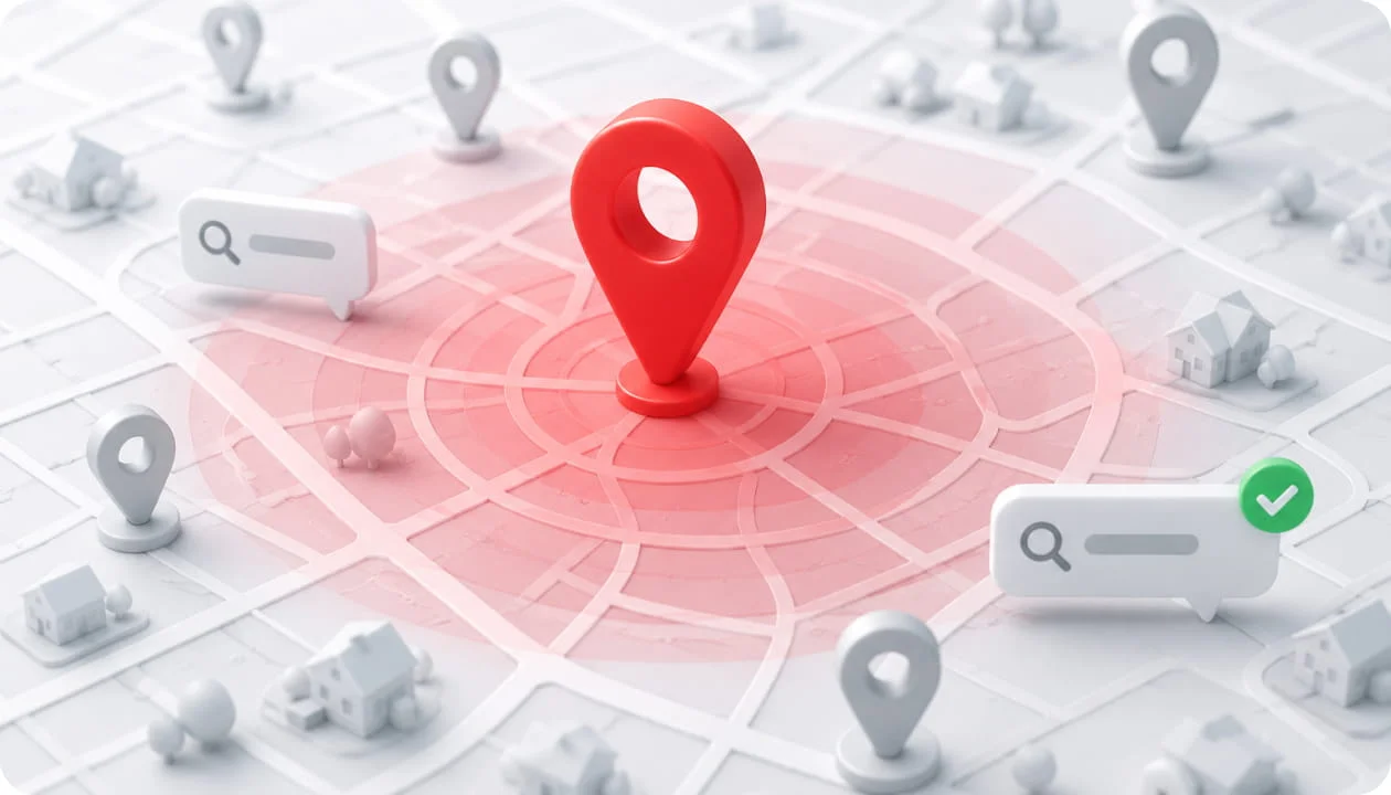 Electrician near me map showing local service area visibility