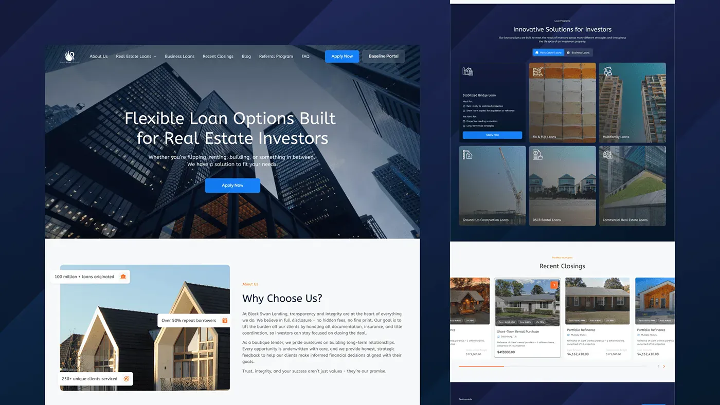 Black Swan Lending – WordPress/Elementor Private Lending Website — screenshot 1