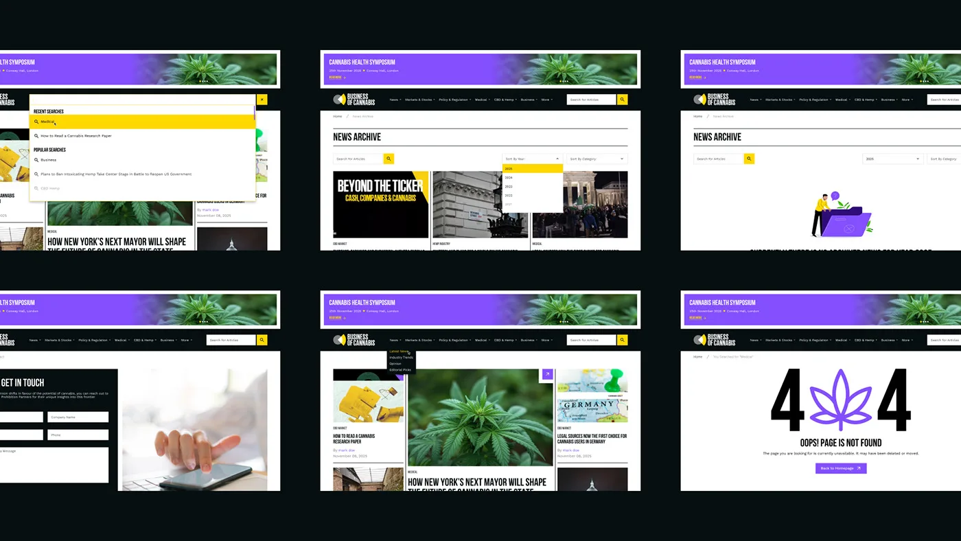 Business of Cannabis – WordPress/Elementor Cannabis Media Website — screenshot 3