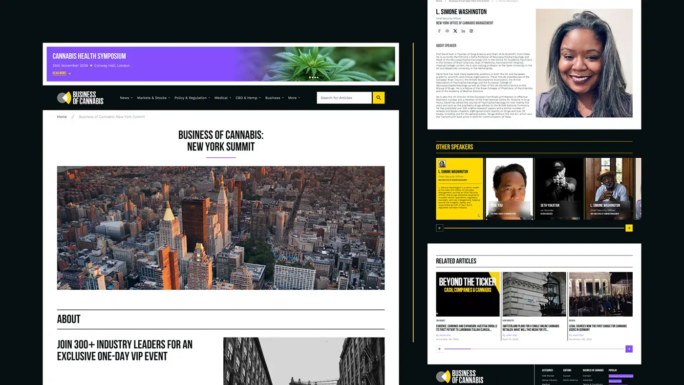 Business of Cannabis – WordPress/Elementor Cannabis Media Website — screenshot 4