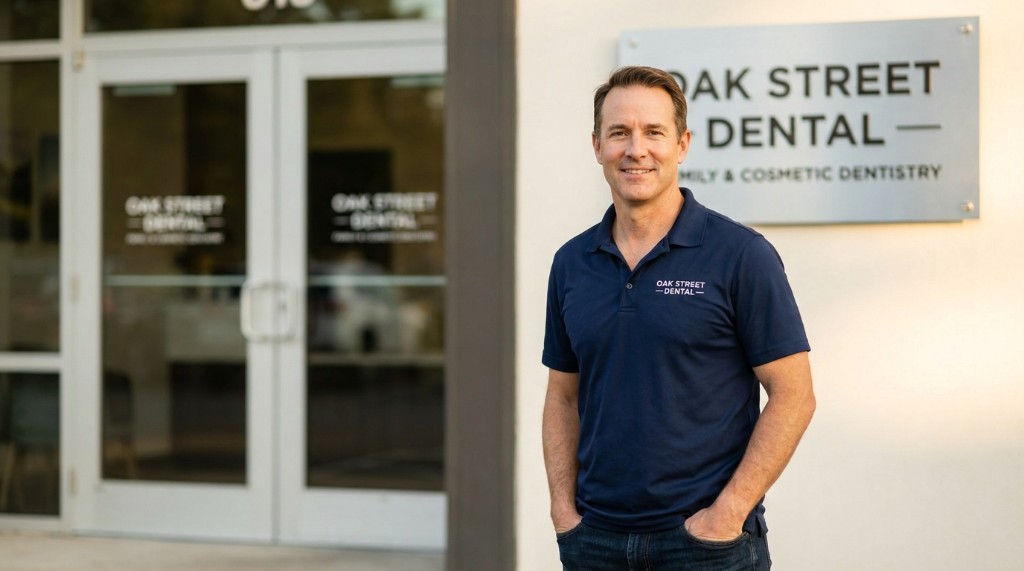 Practice owner in front of Oak Street Dental