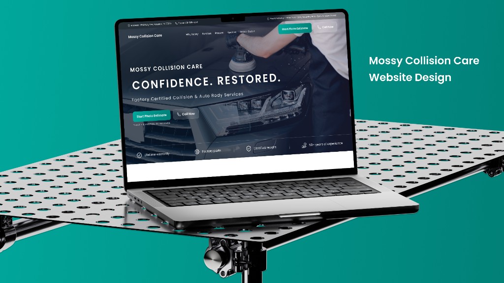 Mossy Collision Care website design shown on a laptop