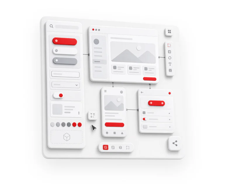 UX/UI design screens and component library in Figma
